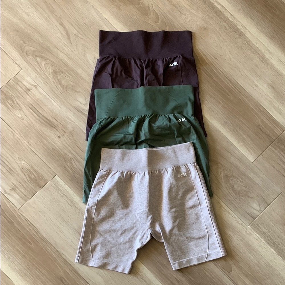 AYBL Women's High-Waisted Shorts Trio - Dark Brown, Forest Green, Beige